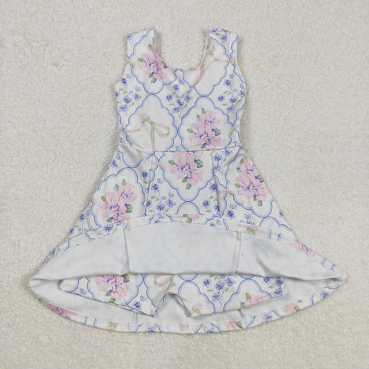 GSD1864 Yoga outfit Purple Pink Flower Bow sleeveless Dress shorts Girls Summer clothes  202502 RTS