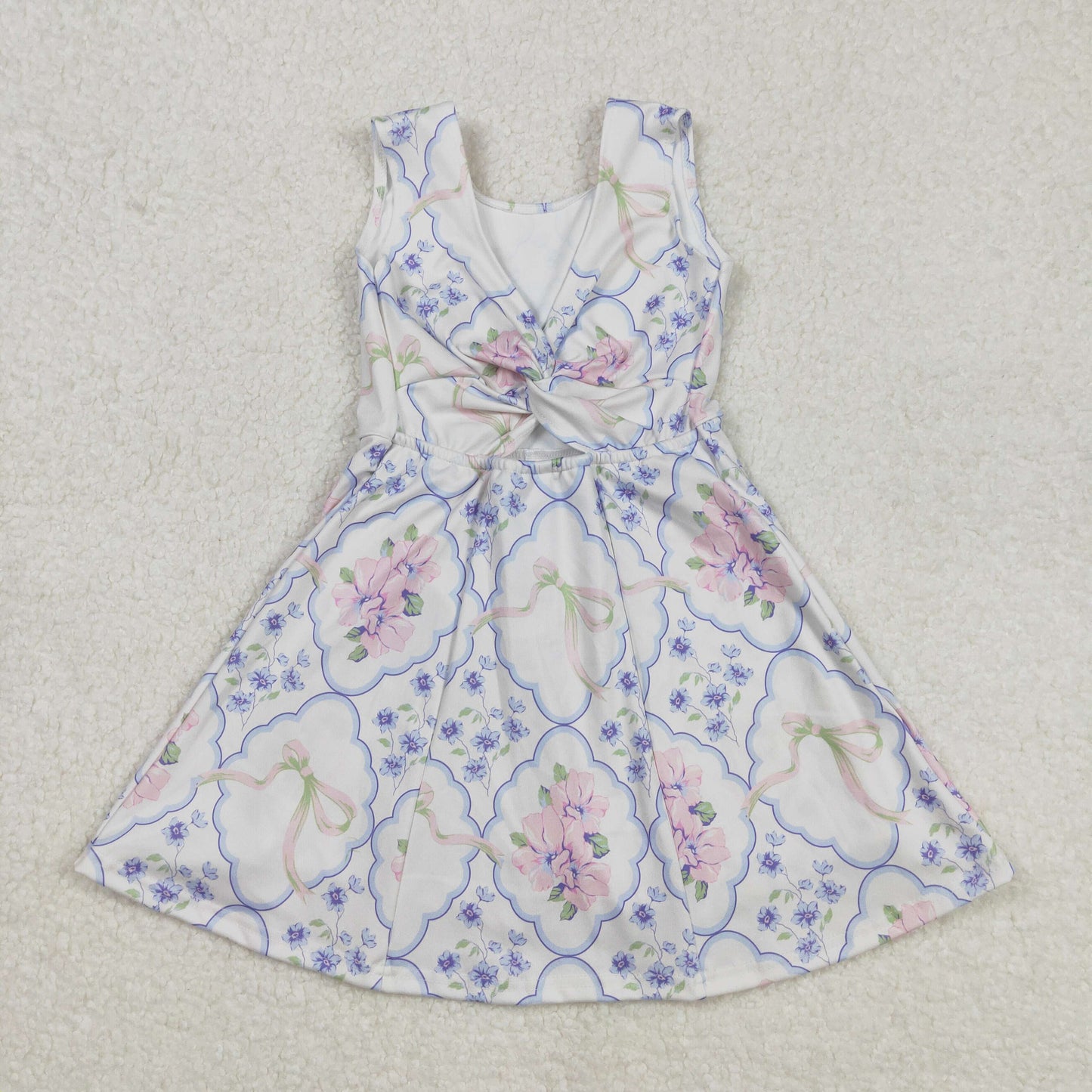 GSD1864 Yoga outfit Purple Pink Flower Bow sleeveless Dress shorts Girls Summer clothes  202502 RTS