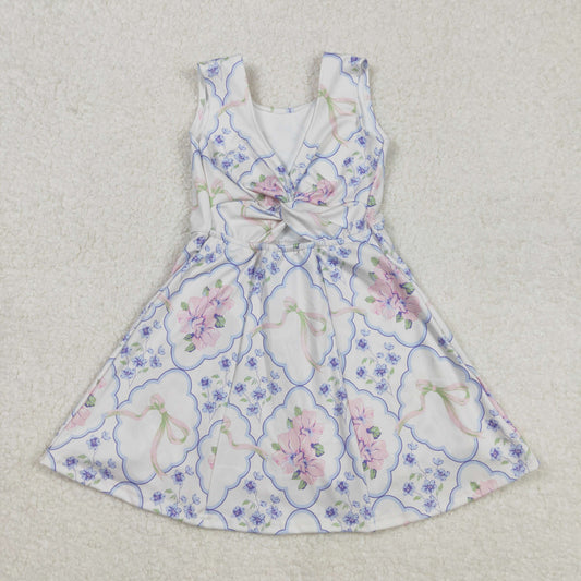 GSD1864 Yoga outfit Purple Pink Flower Bow sleeveless Dress shorts Girls Summer clothes  202502 RTS