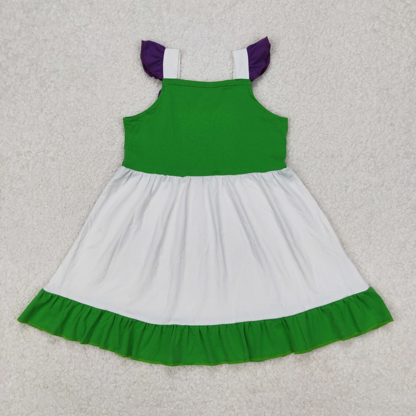 GSD1874 Green White Ruffle Fly Sleeve Dress Cartoon princess dress girls boutique outfits 202503 RTS