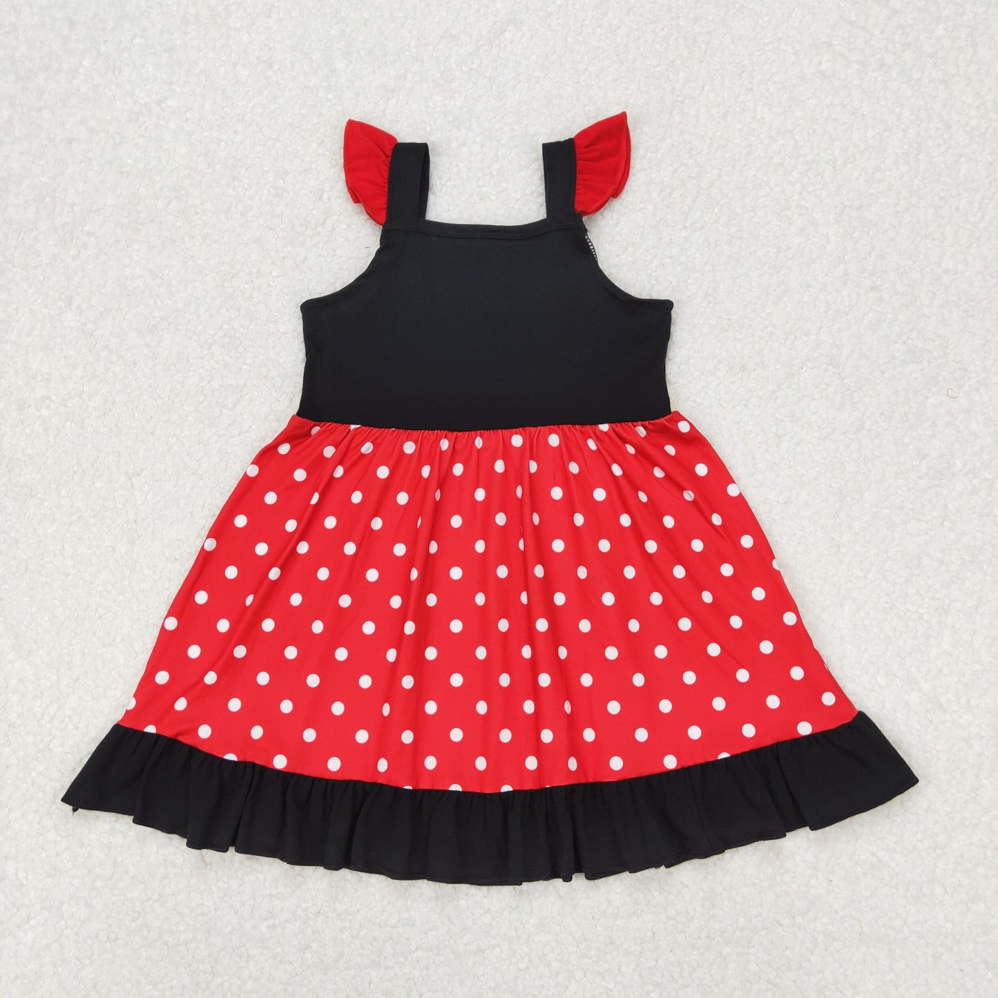 GSD1878  red black dot white ruffle fly sleeve dress cartoon princess dress girls boutique outfits 202503 RTS