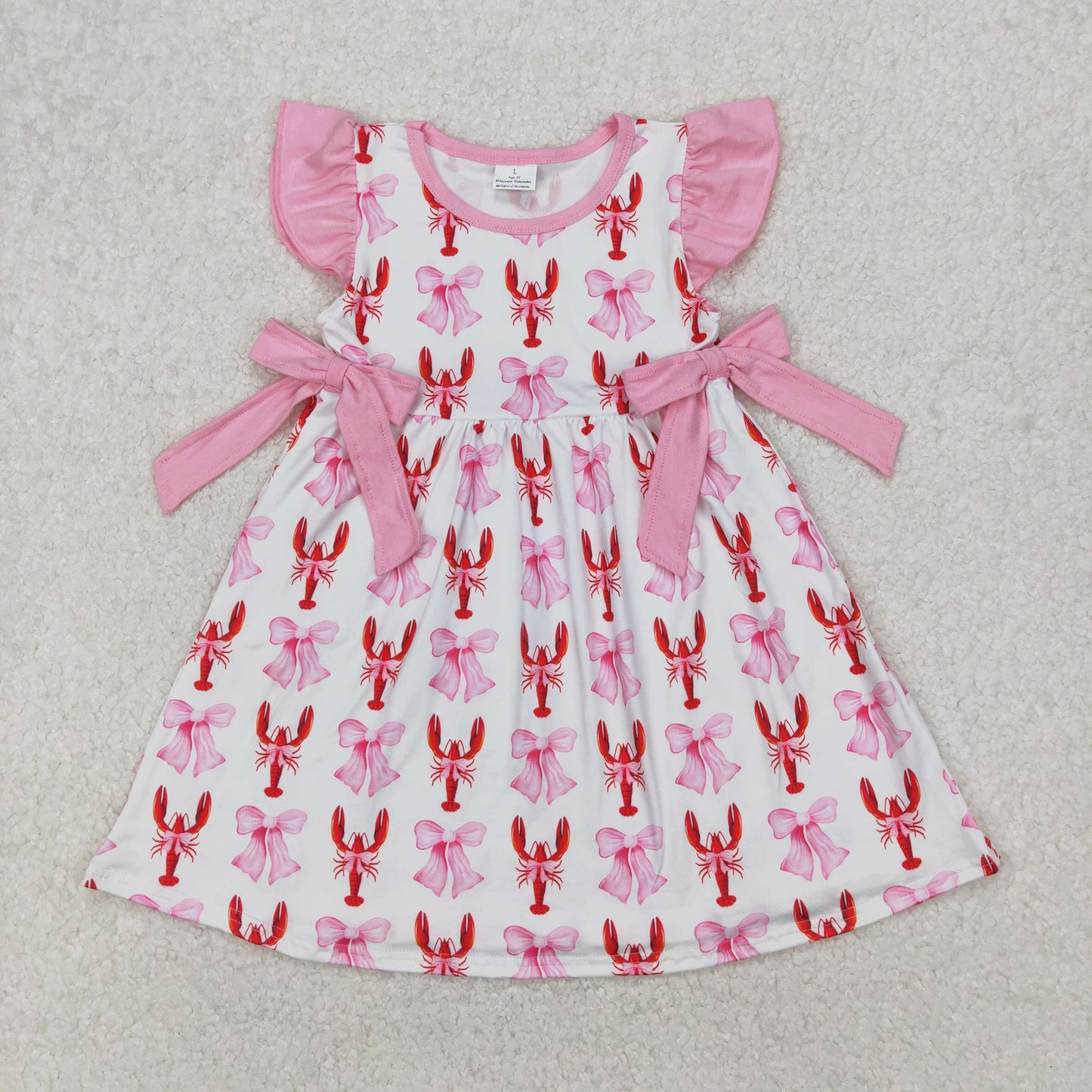 GSD1890 Pink Lobsters Bows Flying Sleeve Dress girls boutique outfits 202503 RTS