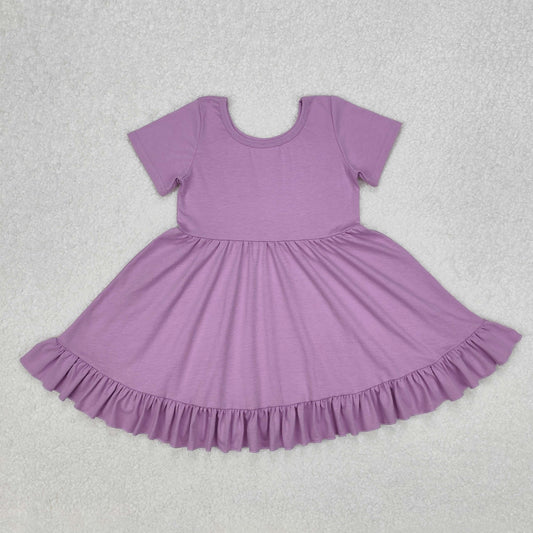 GSD1914 Pure Purple Ruffle Short Sleeve Dress Girls Boutique clothes  202503 RTS