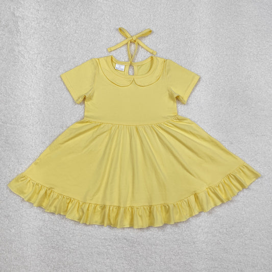 GSD1916 Pure Yellow Ruffle Short Sleeve Dress Girls Boutique clothes  202503 RTS