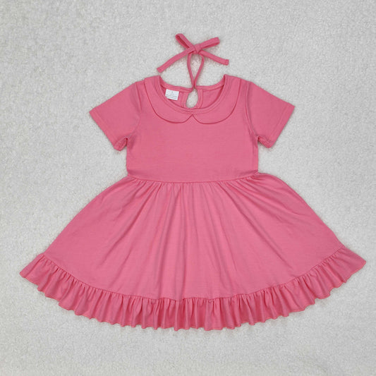 GSD1917 Pure Rose Red Ruffle Short Sleeve Dress Girls Boutique clothes  202503 RTS