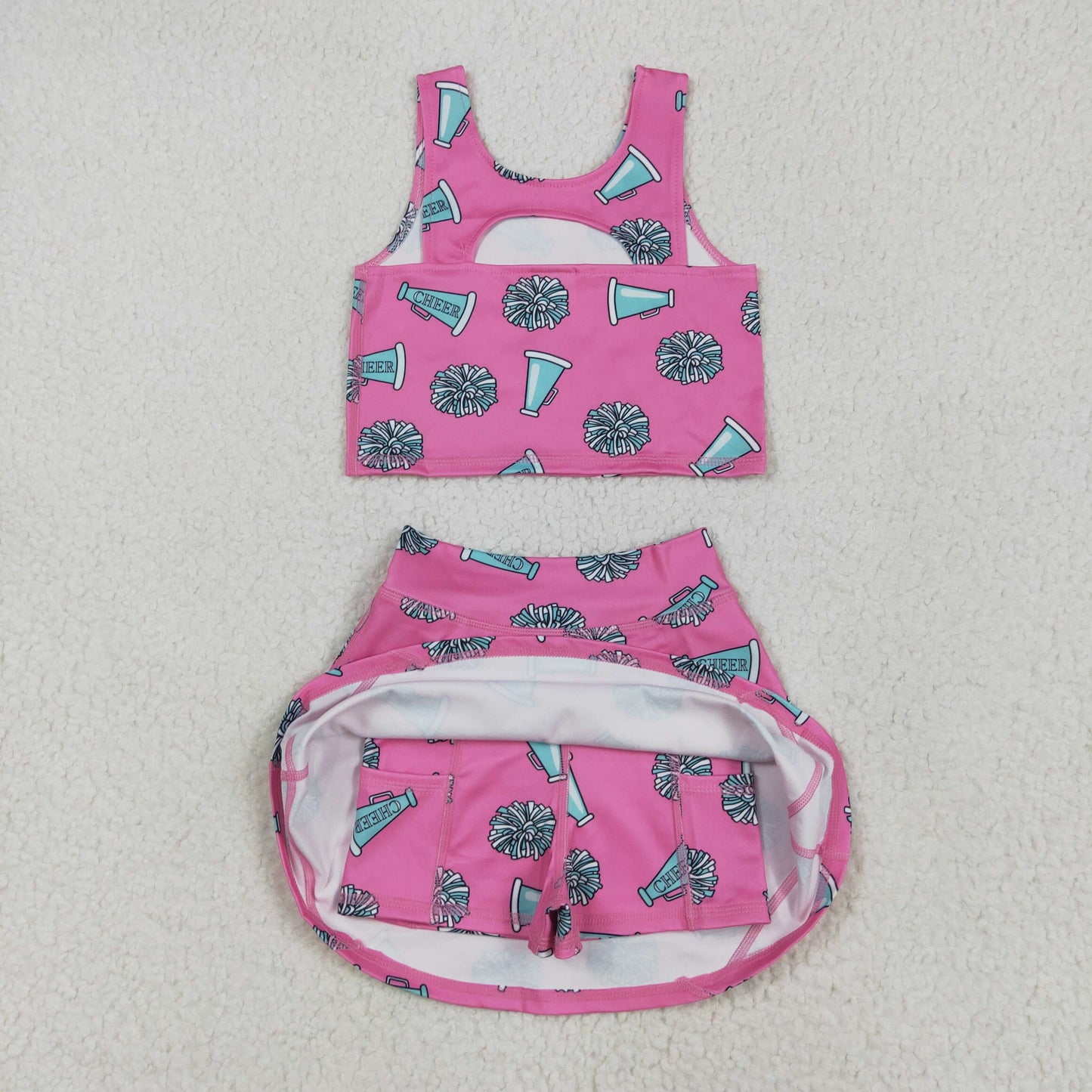 GSD1924  Cheer leading Yoga Wear Rose Red Sleeveless Top Skirts Shorts Set Girls Boutique Outfit 202505 RTS