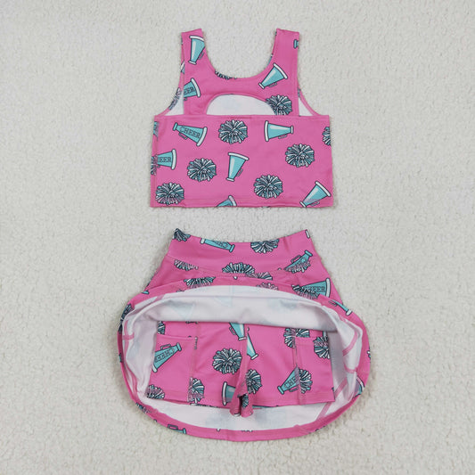 GSD1924  Cheer leading Yoga Wear Rose Red Sleeveless Top Skirts Shorts Set Girls Boutique Outfit 202505 RTS