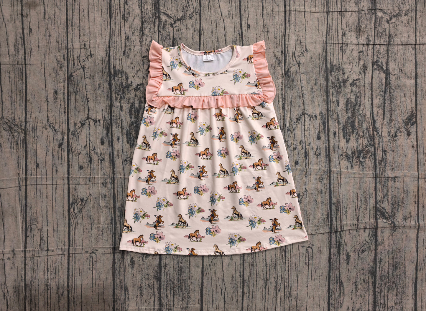 NO MOQ Preorder GSD1940 Cowgirl Riding Horse Pink Ruffle Sleeveless Dresses for Girls 202605