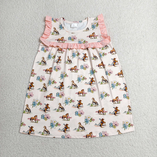 GSD1940 Cowgirl Riding Horse Pink Ruffle Sleeveless Dresses for Girls 202606 RTS