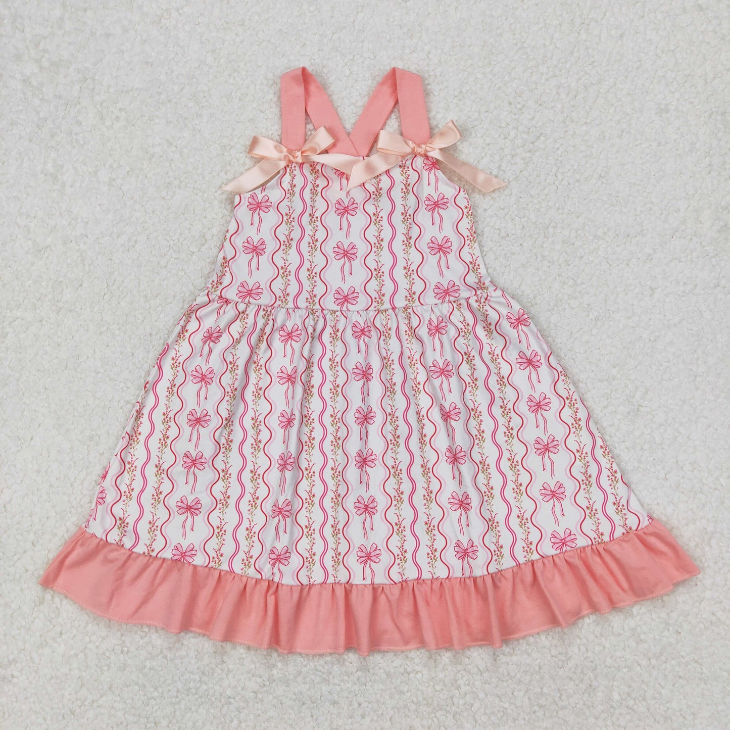 GSD1950 pink flower bows ruffle sleeveless dress girls boutique outfits 202503 RTS