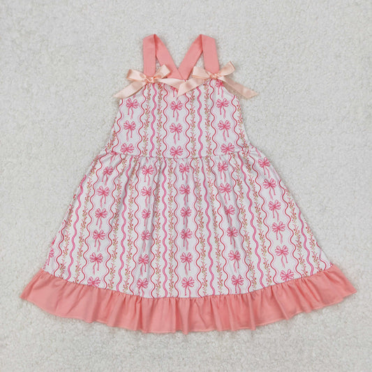 GSD1950 pink flower bows ruffle sleeveless dress girls boutique outfits 202503 RTS