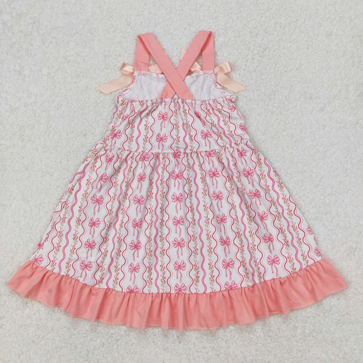 GSD1950 pink flower bows ruffle sleeveless dress girls boutique outfits 202503 RTS