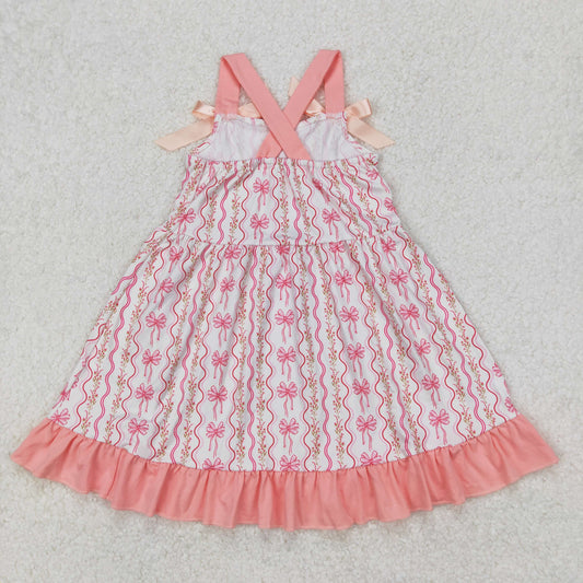 GSD1950 pink flower bows ruffle sleeveless dress girls boutique outfits 202503 RTS