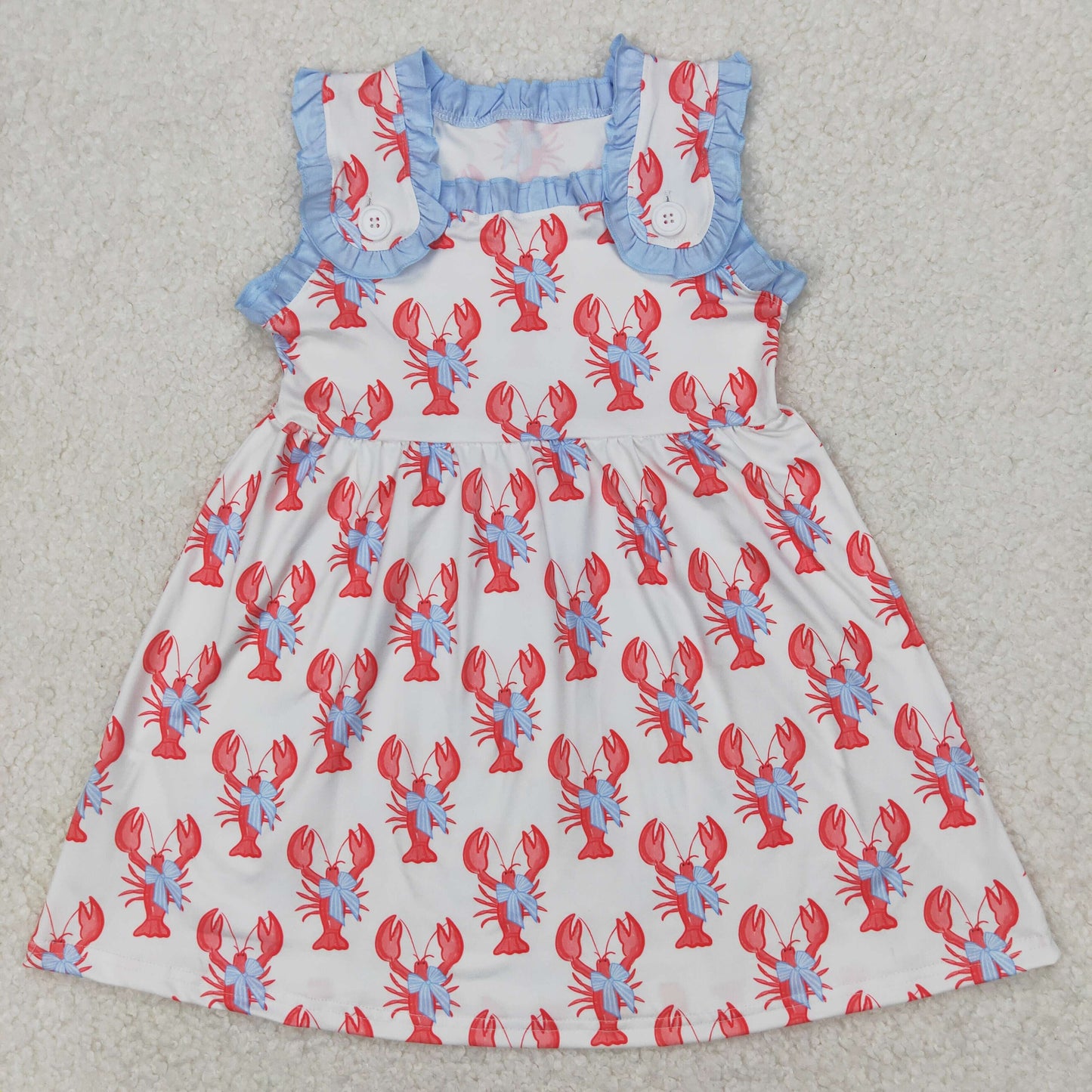 GSD1955 Lobster Pink Blue Ruffle Sleeveless Dress Girl Summer Outfits 202503 RTS