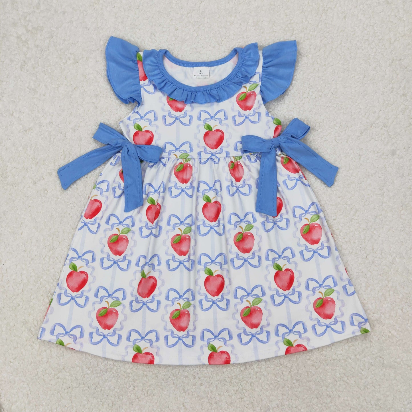 GSD1966 Blue Apple Bows Flying Sleeve Dress girls boutique outfits 202503 RTS