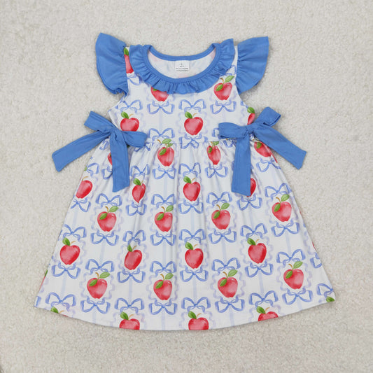 GSD1966 Blue Apple Bows Flying Sleeve Dress girls boutique outfits 202503 RTS