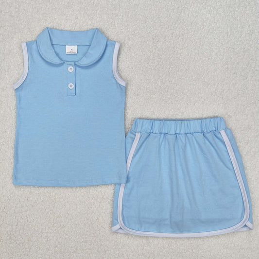 GSD1974 Pure cotton suit Blue Polo sleeveless top skirts shorts Girls Boutique Summer clothes  202503 RTS