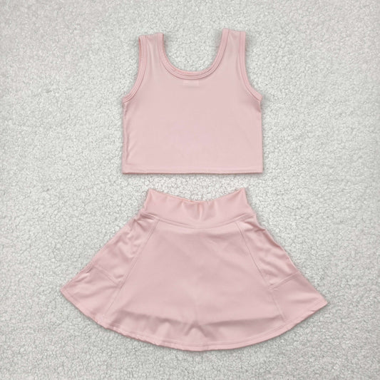 GSD1977 Yoga Outfit Baby Girls Sports clothes Pink Sleeveless top skirts shorts Girls Boutique Summer clothes  202504 RTS