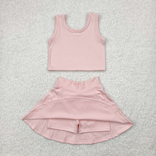 GSD1977 Yoga Outfit Baby Girls Sports clothes Pink Sleeveless top skirts shorts Girls Boutique Summer clothes  202504 RTS