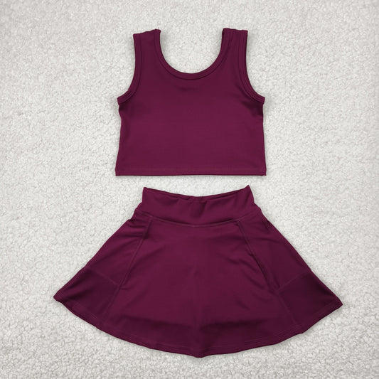 GSD1981 Yoga Outfit Baby Girls Sports clothes Russet Sleeveless top skirts shorts Girls Boutique Summer clothes  202504 RTS