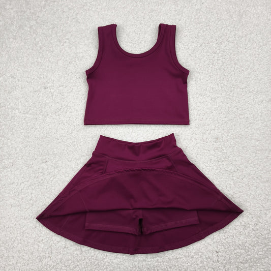 GSD1981 Yoga Outfit Baby Girls Sports clothes Russet Sleeveless top skirts shorts Girls Boutique Summer clothes  202504 RTS