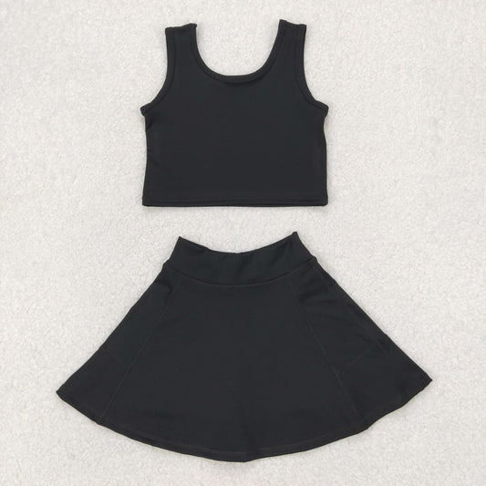 GSD1982 Yoga Outfit Baby Girls Sports clothes Pure Black Sleeveless top skirts shorts Girls Boutique Summer clothes  202504 RTS