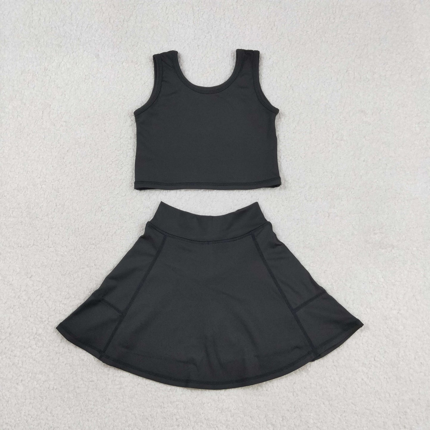 New GSD1982 Solid Black Sleeveless Top Skirts Shorts for Girls Yoga Sets 202603 RTS