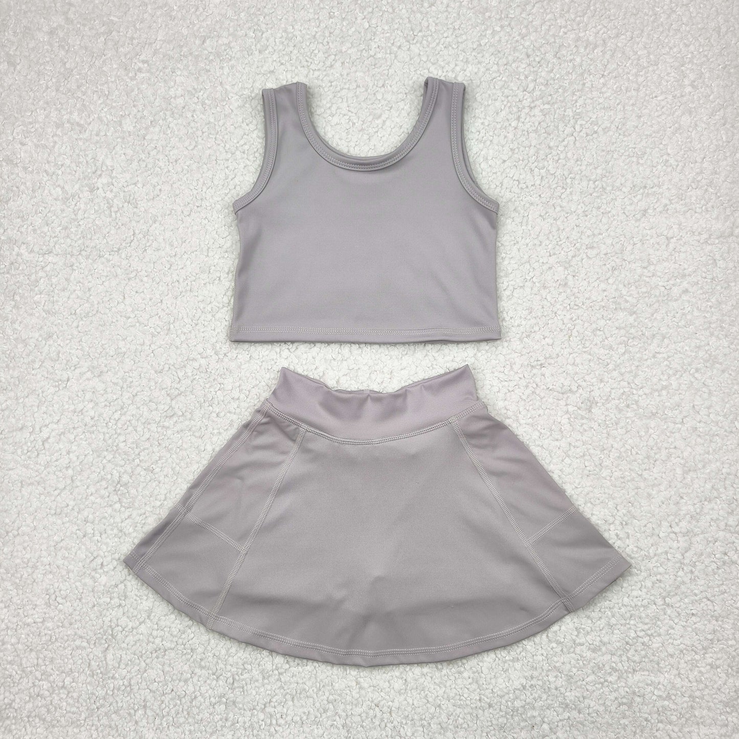 GSD1983 Yoga Outfit Baby Girls Sports clothes Light Grey  Sleeveless top skirts shorts Girls Boutique Summer clothes  202504 RTS