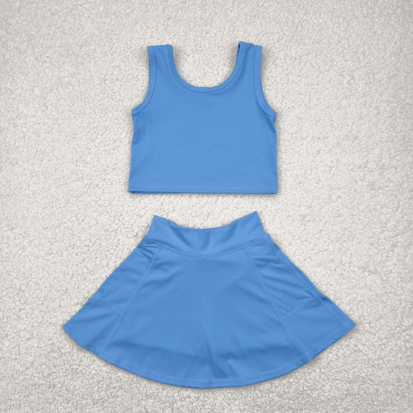 GSD1985 Yoga Outfit Baby Girls Sports clothes Sky Blue Sleeveless top skirts shorts Girls Boutique Summer clothes  202504 RTS
