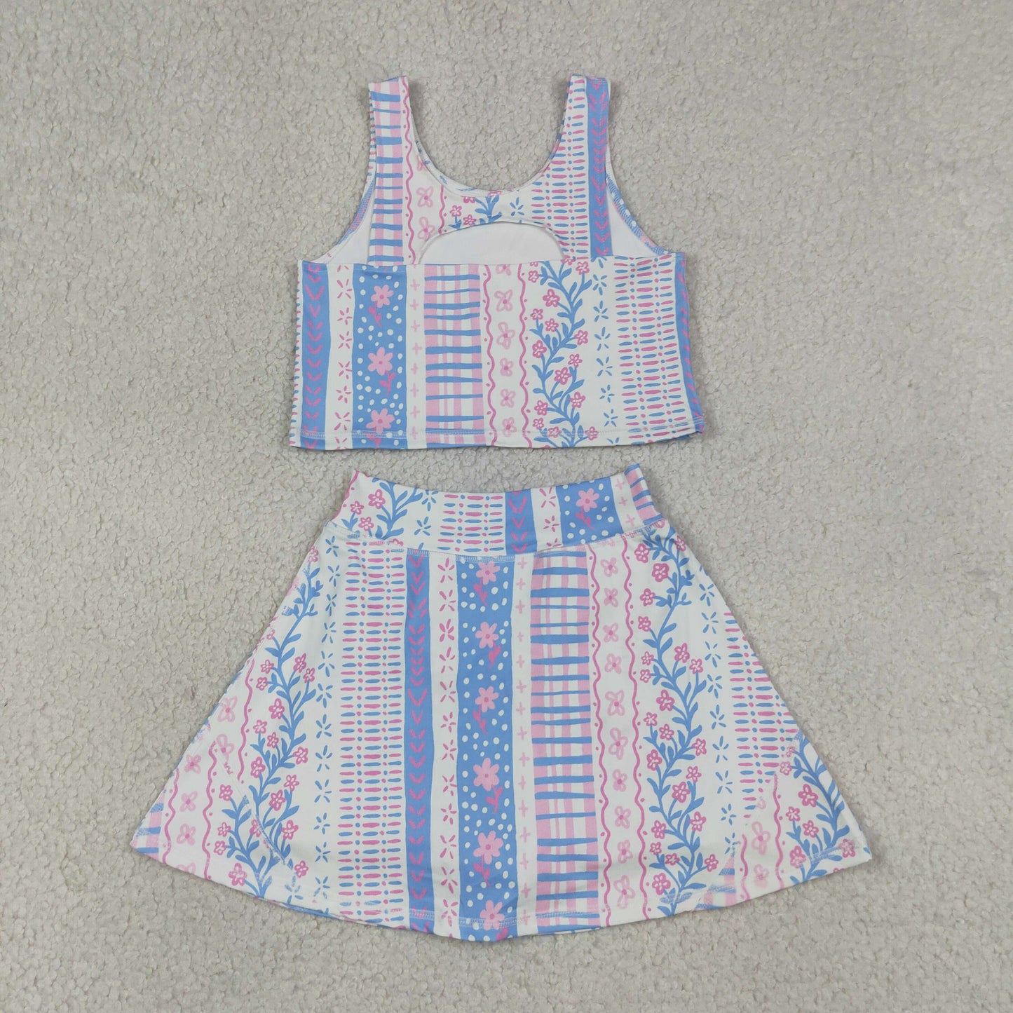 GSD1995 Blue Flower Refreshing Sleeveless Top Skirts Shorts Girls Yoga Sets 202605 RTS