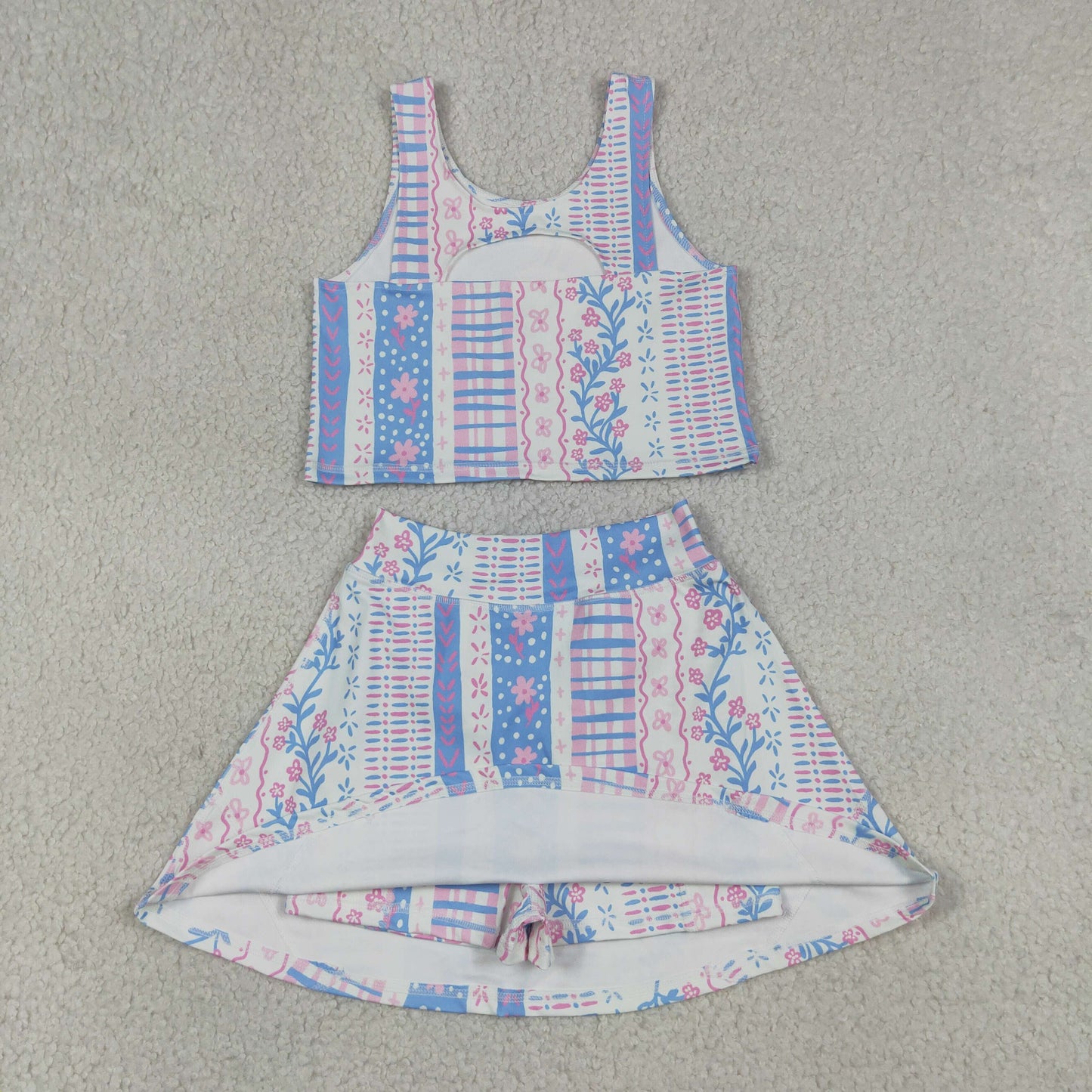 GSD1995 Blue Flower Refreshing Sleeveless Top Skirts Shorts Girls Yoga Sets 202605 RTS