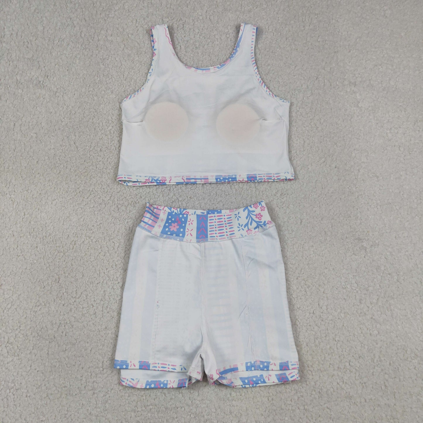 GSD1995 Blue Flower Refreshing Sleeveless Top Skirts Shorts Girls Yoga Sets 202605 RTS