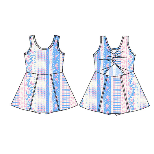 Preorder GSD1996  Yoga Outfit Baby Girls clothes Blue Pink flower refreshing sleeveless top skirts shorts Girls Boutique Summer clothes  202502