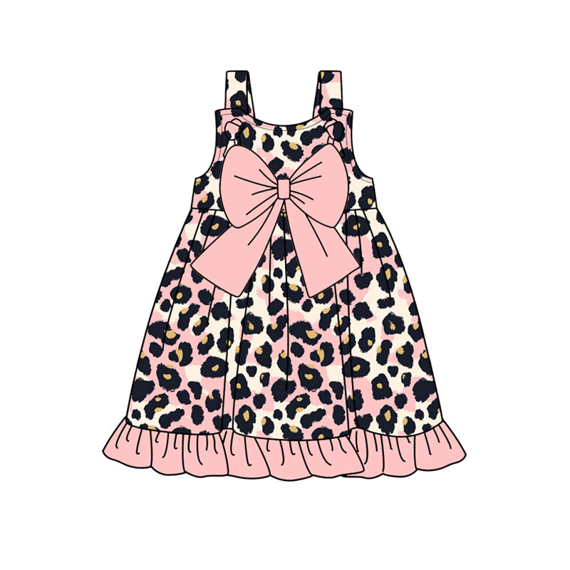Preorder GSD2013 Pink Bow Brown Leopard print sleeveless girls Boutique Summer clothes  202502 RTS
