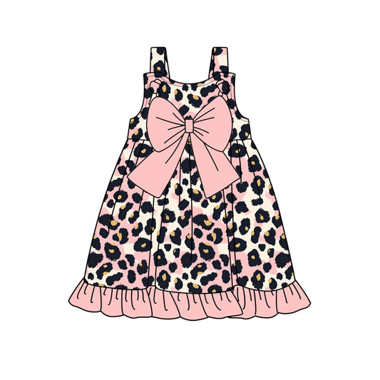 Preorder GSD2013 Pink Bow Brown Leopard print sleeveless girls Boutique Summer clothes  202502 RTS