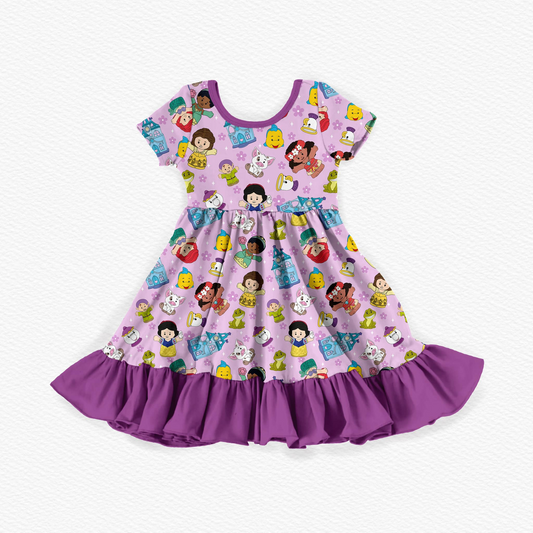 Preorder GSD2025 Disney princess Purple ruffle short sleeve dress Girls Boutique Summer clothes  202502