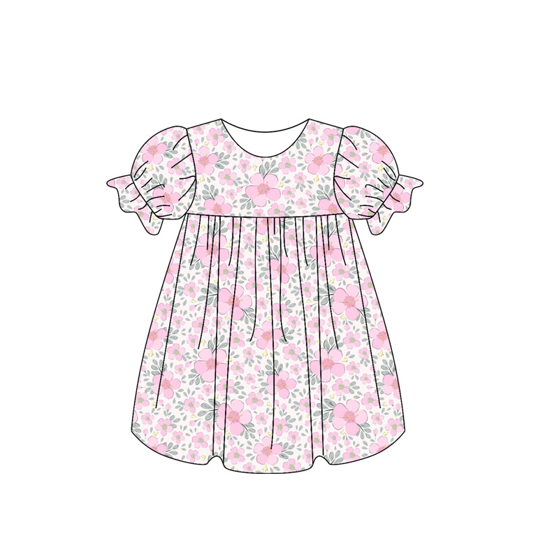 GSD2026 Pink flower short sleeve dress Girls Boutique Summer clothes 202503 RTS