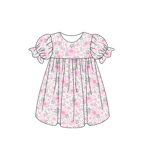 GSD2026 Pink flower short sleeve dress Girls Boutique Summer clothes 202503 RTS