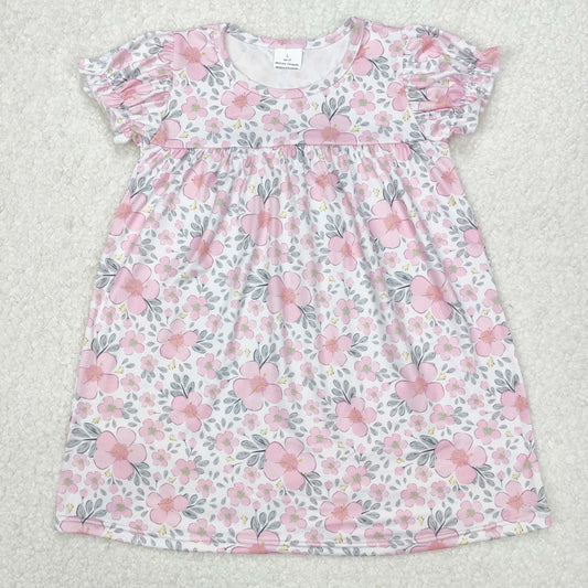 GSD2026 Pink flower short sleeve dress Girls Boutique Summer clothes 202503 RTS