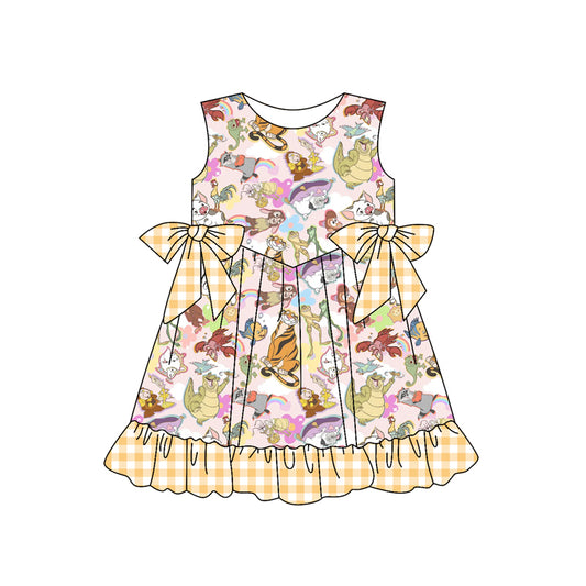 Preorder GSD2029 Yellow Plaid Bow Cartoon sleeveless dress Girls Boutique Summer clothes  202502
