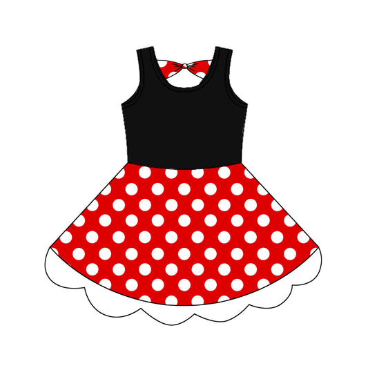 Preorder GSD2037 Black sleeveless red dot lace dress Girls Boutique Summer clothes  202502