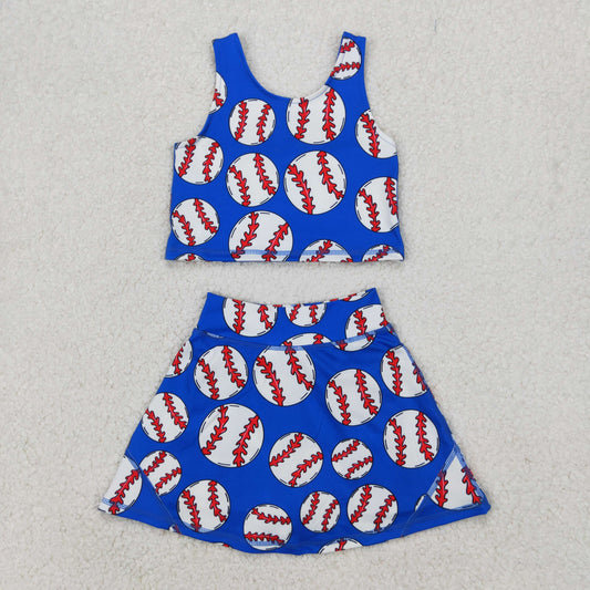 GSD2040 Yoga Outfit Baby Girls clothes Navy Blue baseball sleeveless top skirts shorts Girls Boutique Summer clothes 202504 RTS