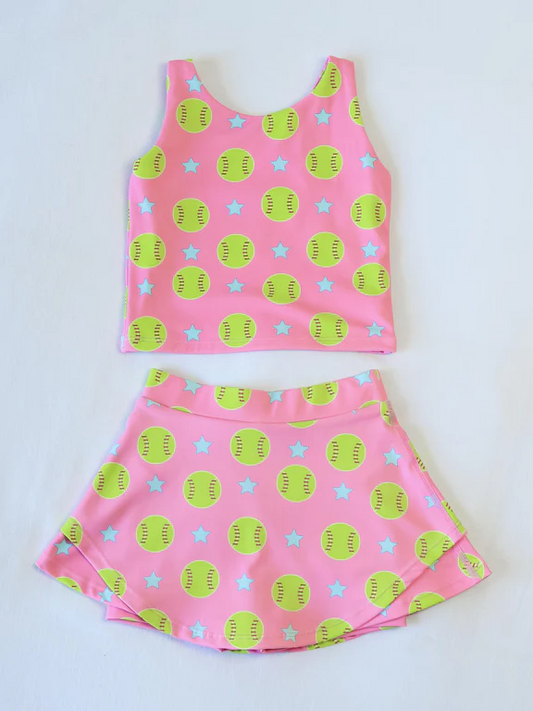 Preorder GSD2042 Yoga Outfit Baby Girls clothes Hot Pink yellow baseball sleeveless top skirts shorts Girls Boutique Summer clothes  202502