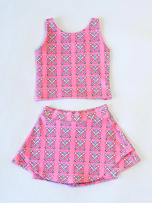 Preorder GSD2043 Yoga Outfit Baby Girls clothes Hot Pink baseball sleeveless top skirts shorts Girls Boutique Summer clothes  202502