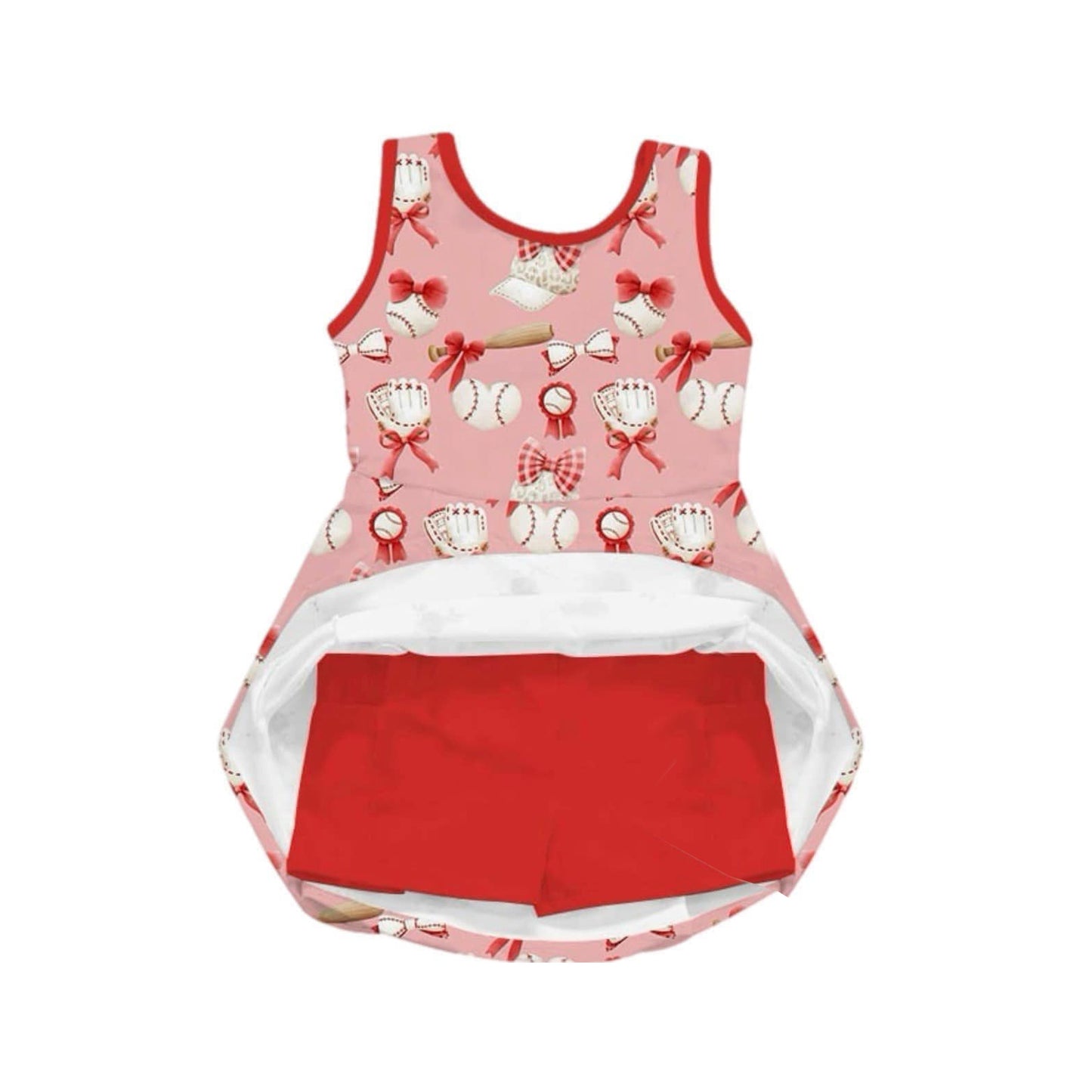 Preorder GSD2047 Yoga Outfit Red Pink Bows baseball sleeveless dress romper Girls Boutique Summer clothes  202502