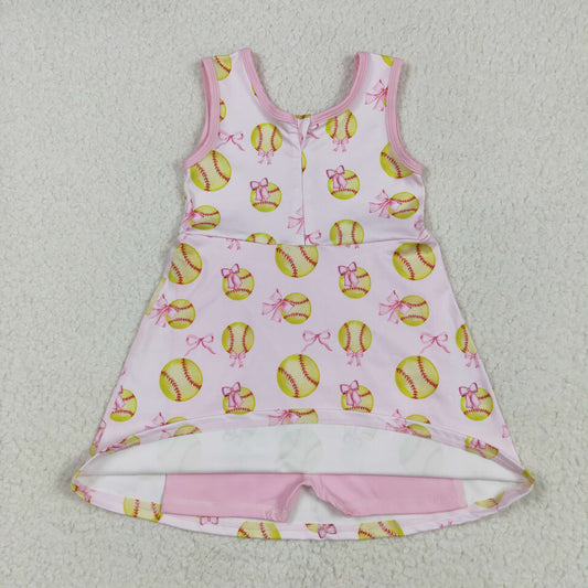 GSD2048 Yoga Outfit Pink Yellow Bows baseball sleeveless dress romper Girls Boutique Summer clothes  202505 RTS