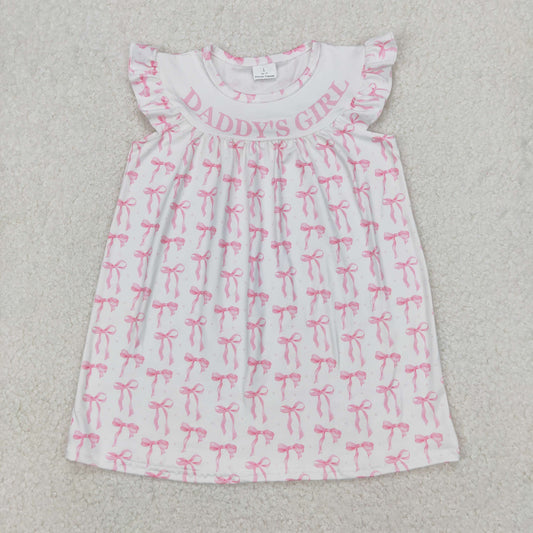GSD2054  Daddys girl pink bows ruffle flying sleeve dress Girls Boutique Summer outfit 202504 RTS