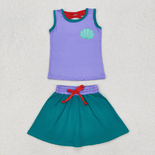 GSD2064 Purple green shell Milk silk sleeveless top skirts shorts Girls Boutique Outfits  202503 RTS