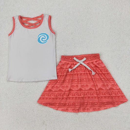 GSD2073 Beige Orange whirlwind Milk silk sleeveless top skirts shorts Girls Boutique Summer clothes  202503 RTS