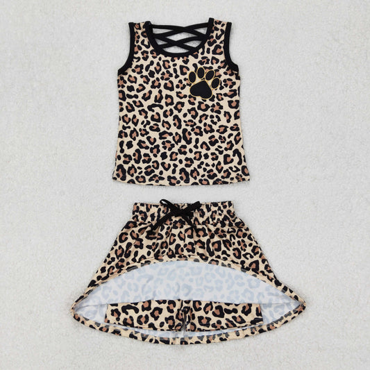 GSD2077 Black brown Leopard print puppy paw Milk silk sleeveless top skirts shorts Girls Boutique Outfits  202503 RTS